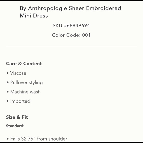 NWT ANTHROPOLOGIE SHEER EMBROIDERED MINI DRESS SIZE LARGE - Picture 5 of 5